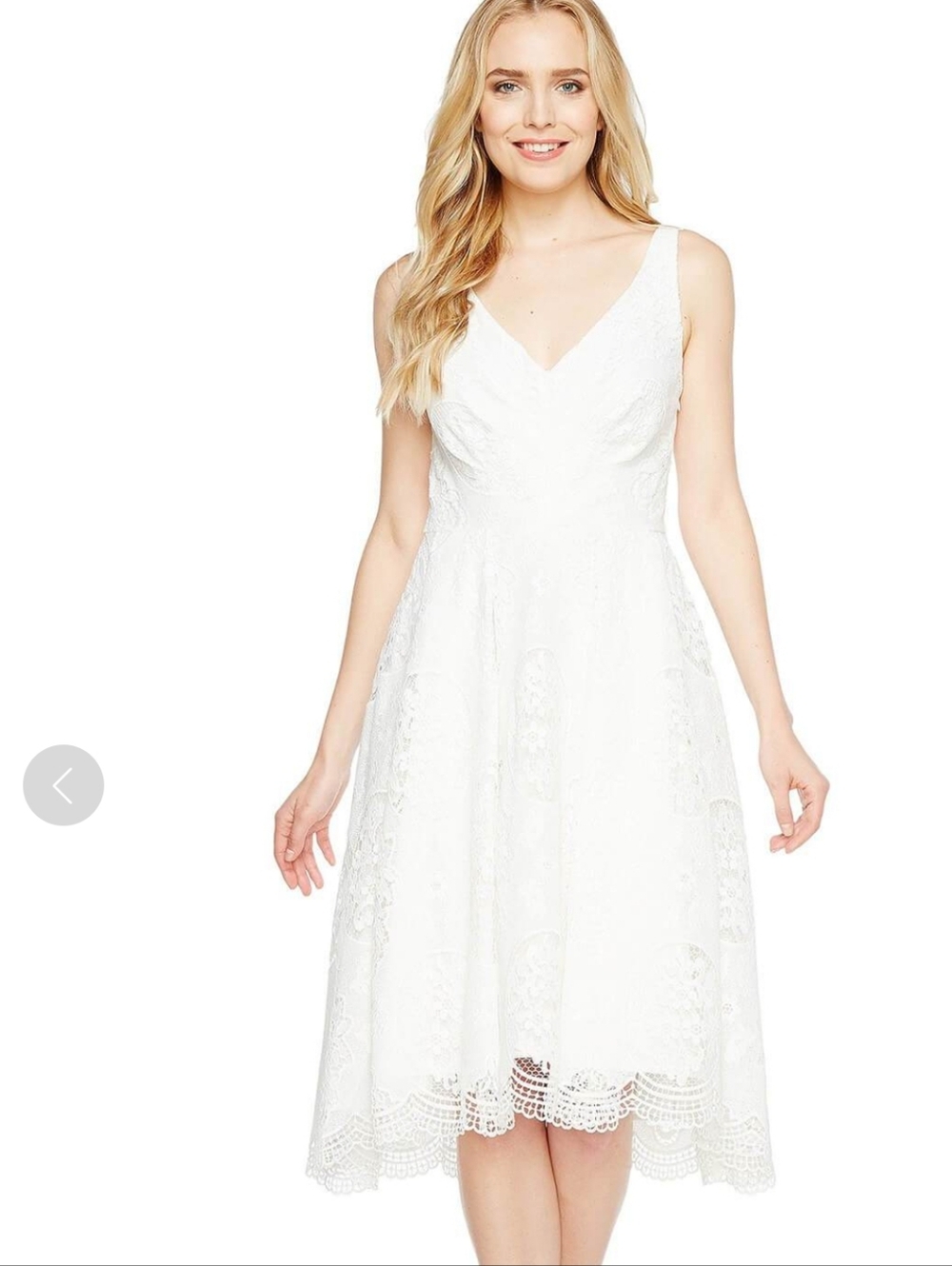 Eva Franco White Lace Midi Dress with V-Neck Size 6